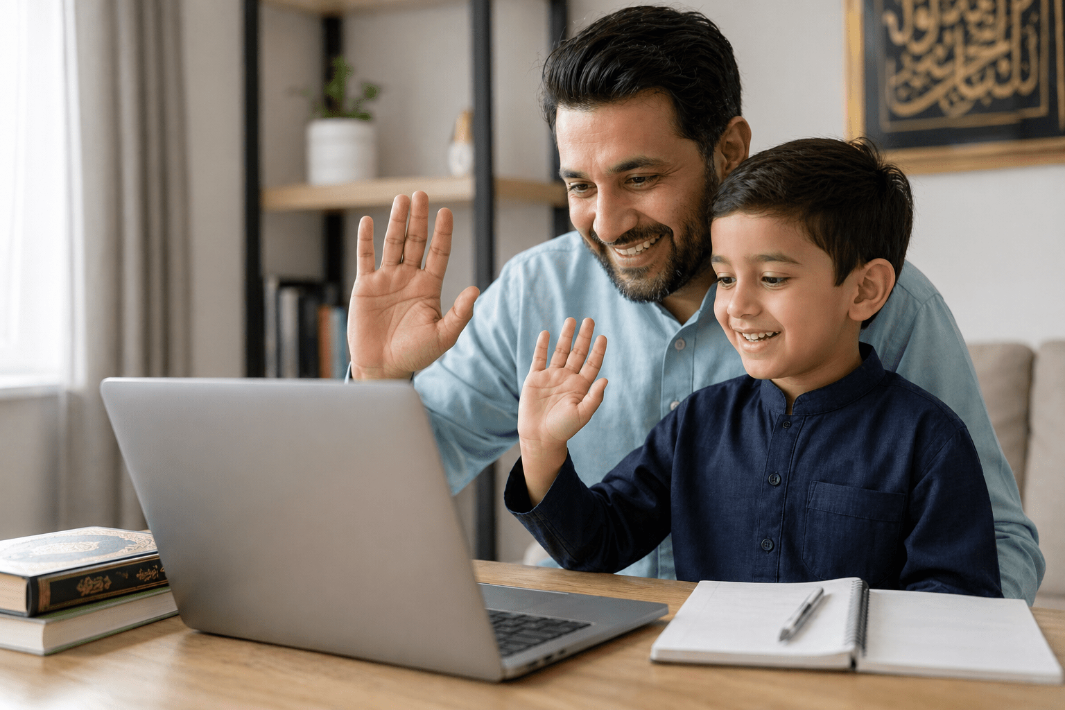 Father and son on video call