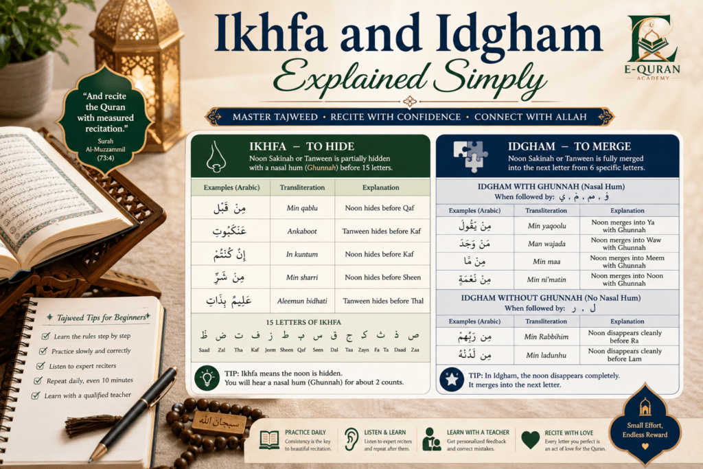 Ikhfa and Idgham Explained Simply: Easy Tajweed Rules for Beginners